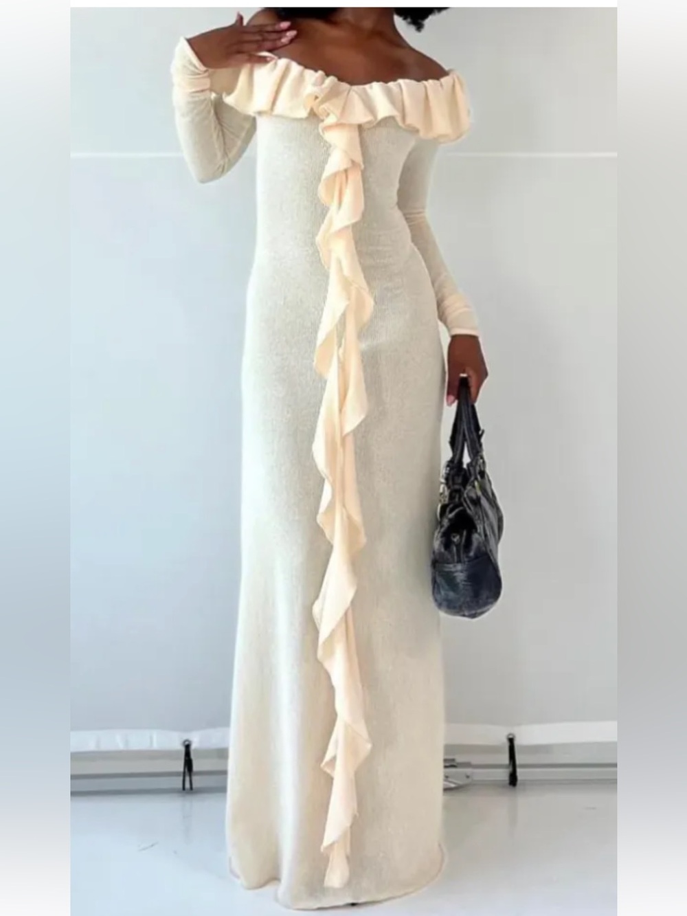 Off-Shoulder Cream Ruffle Maxi Dress - Picture 2 of 3